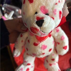 White and Pink Heart Plush Bear